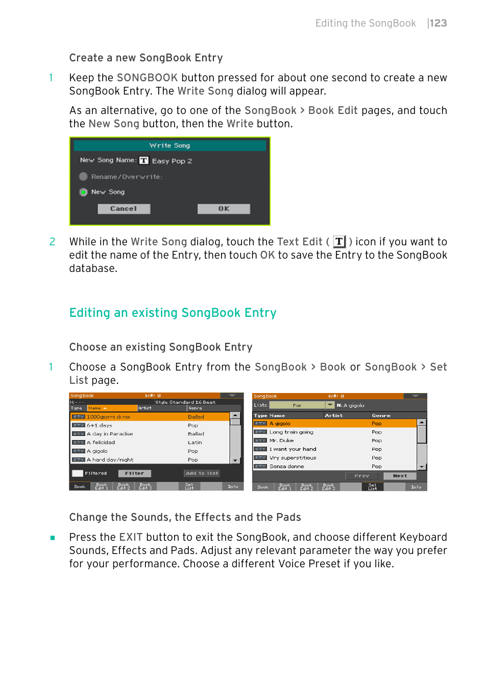 Editing an existing songbook entry | KORG PA4X 76 User Manual | Page 127 / 1074