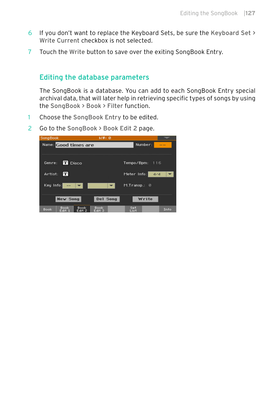 Editing the database parameters | KORG PA4X 76 User Manual | Page 131 / 1074