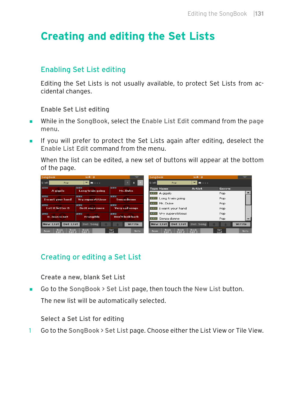 Creating and editing the set lists | KORG PA4X 76 User Manual | Page 135 / 1074