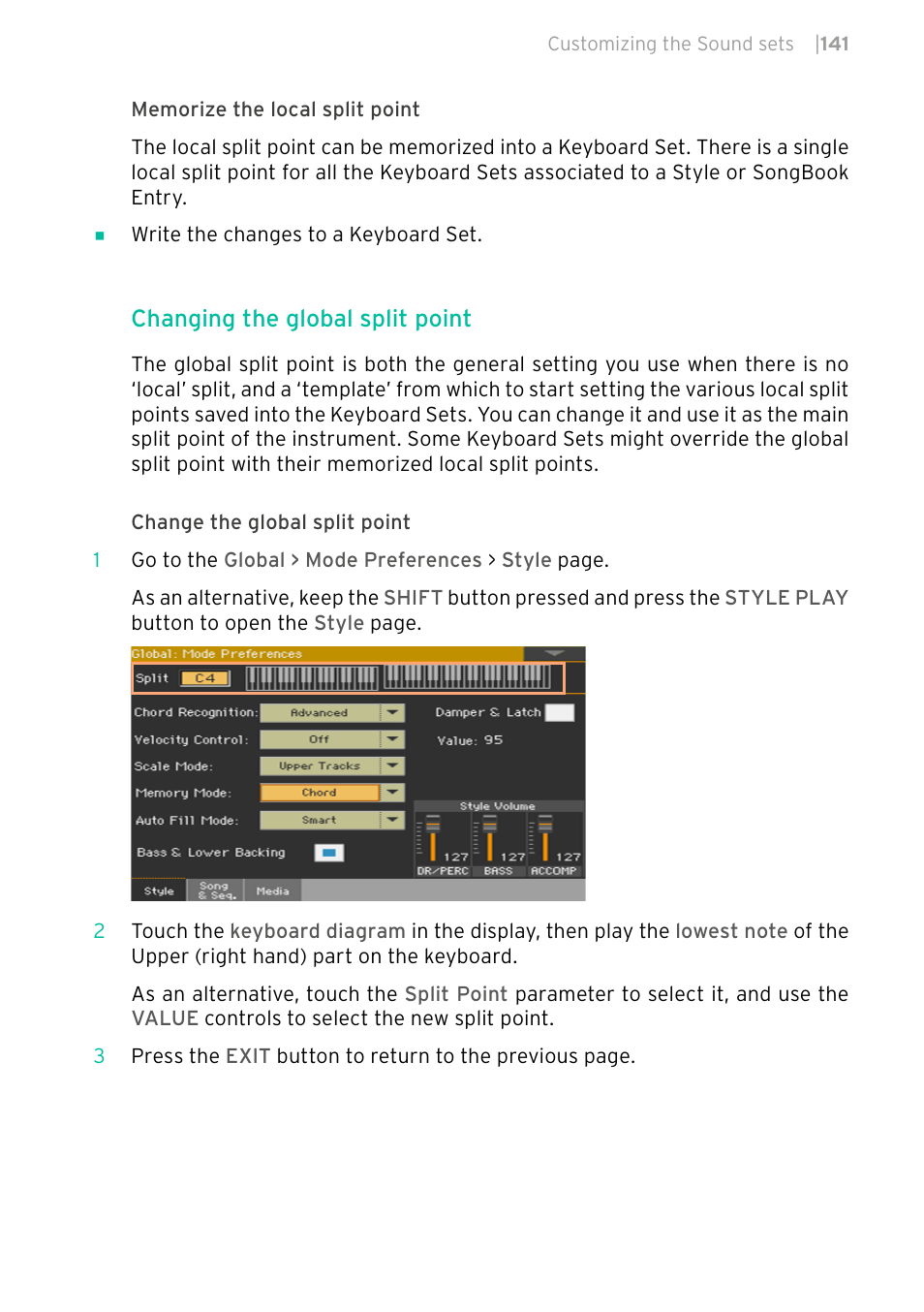 Changing the global split point | KORG PA4X 76 User Manual | Page 145 / 1074