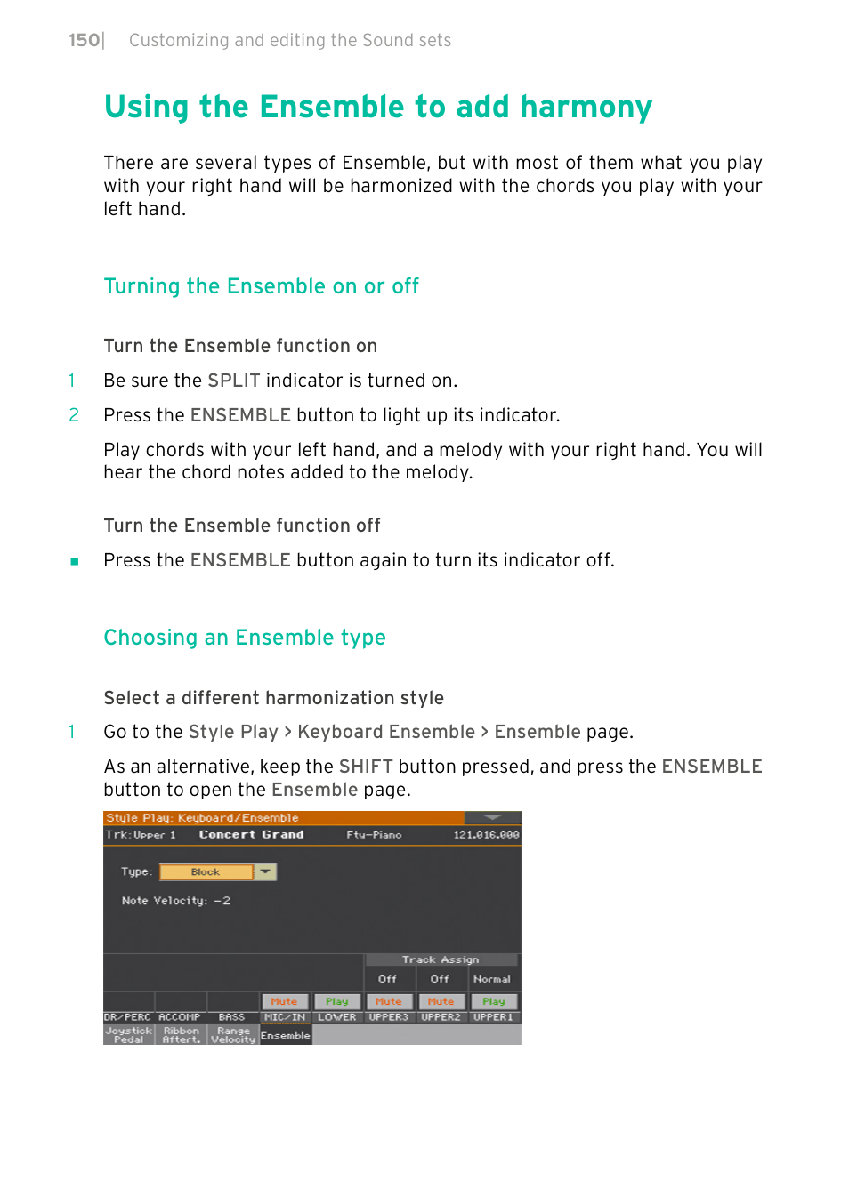 Using the ensemble to add harmony | KORG PA4X 76 User Manual | Page 154 / 1074