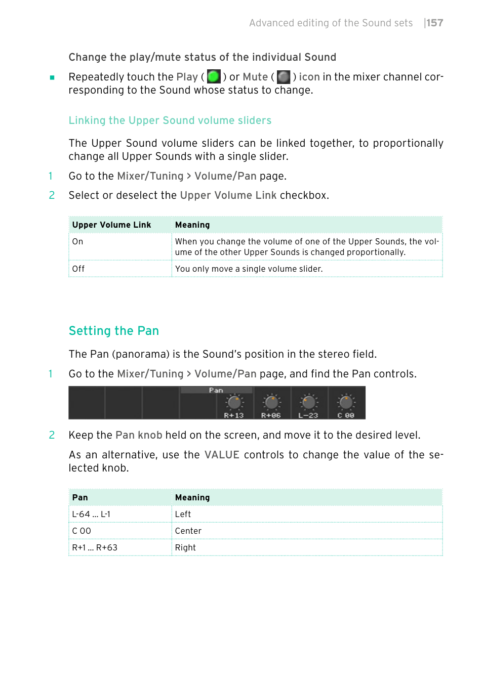 Setting the pan | KORG PA4X 76 User Manual | Page 161 / 1074