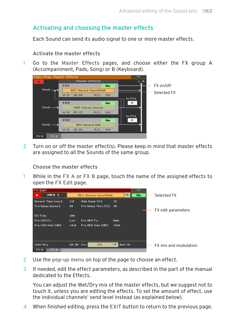 Activating and choosing the master effects | KORG PA4X 76 User Manual | Page 167 / 1074