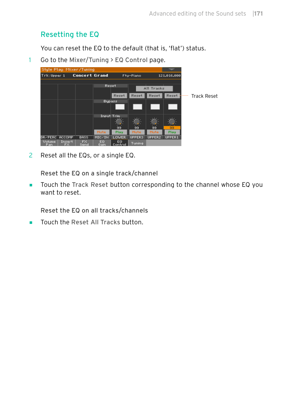 Resetting the eq | KORG PA4X 76 User Manual | Page 175 / 1074