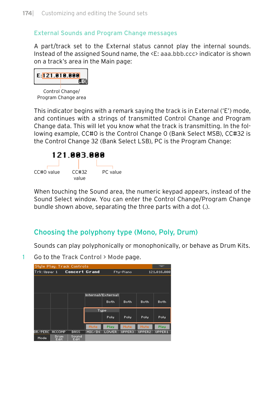 Choosing the polyphony type (mono, poly, drum) | KORG PA4X 76 User Manual | Page 178 / 1074