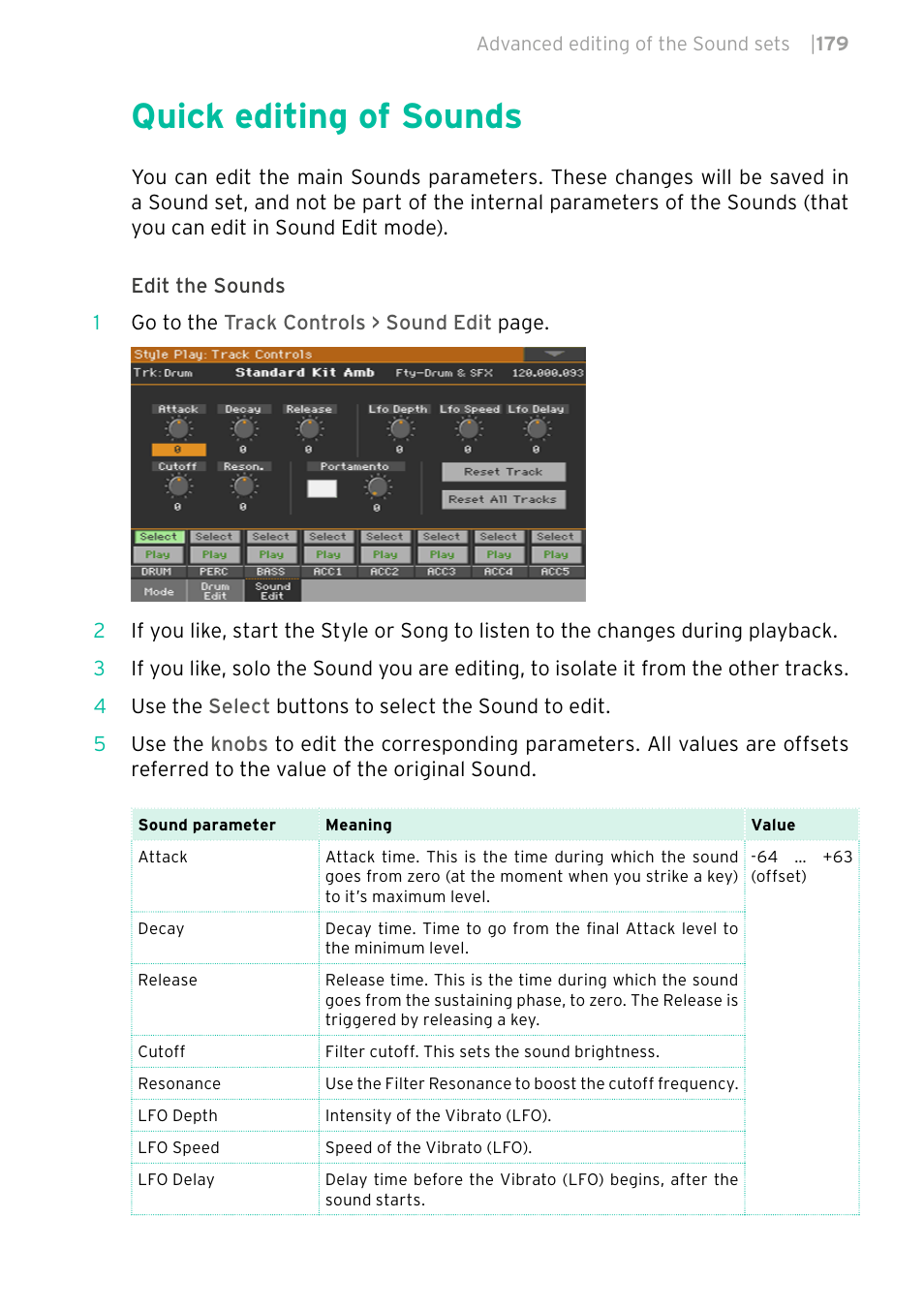 Quick editing of sounds | KORG PA4X 76 User Manual | Page 183 / 1074