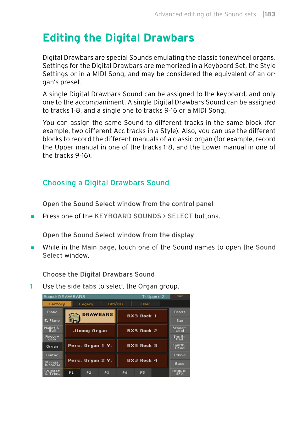 Editing the digital drawbars | KORG PA4X 76 User Manual | Page 187 / 1074