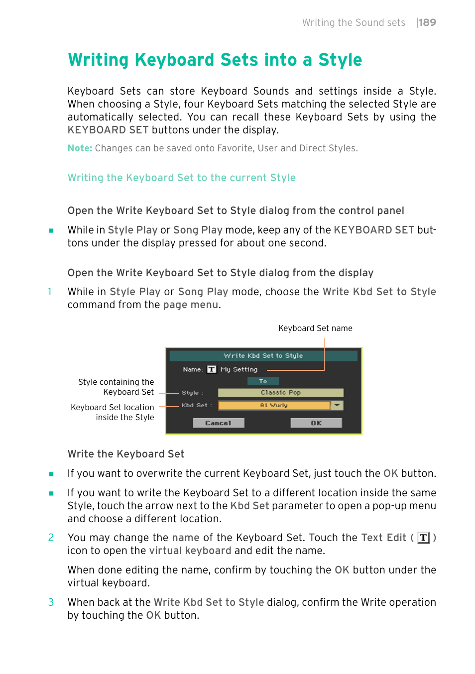 Writing keyboard sets into a style | KORG PA4X 76 User Manual | Page 193 / 1074