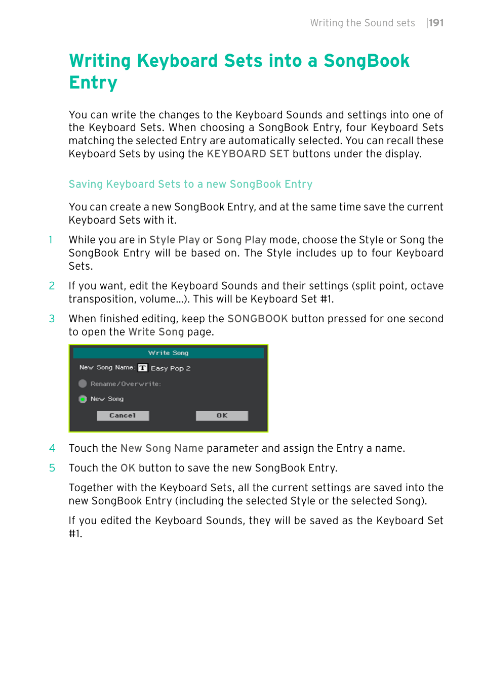 Writing keyboard sets into a songbook entry | KORG PA4X 76 User Manual | Page 195 / 1074