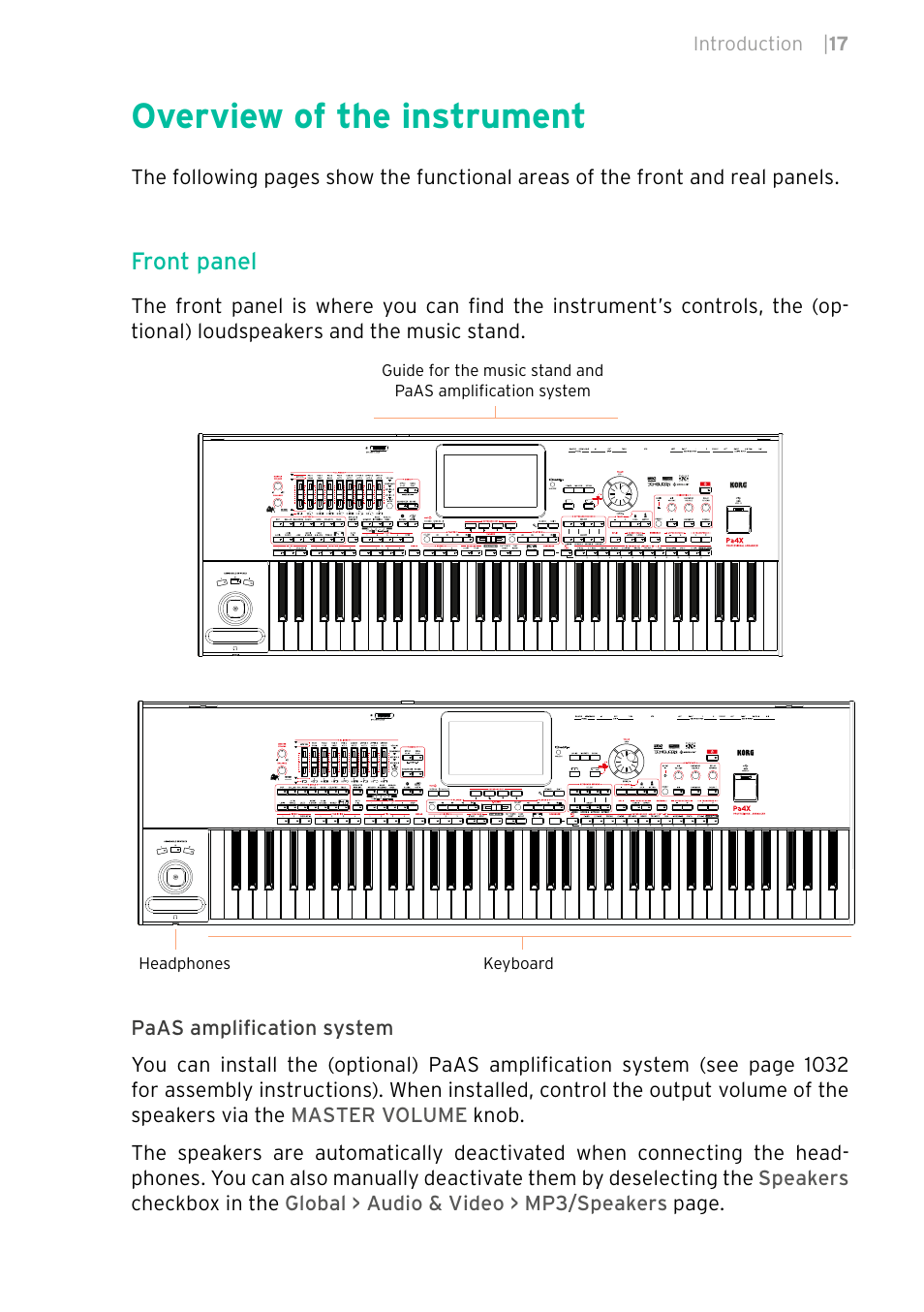 Overview of the instrument, Front panel | KORG PA4X 76 User Manual | Page 21 / 1074