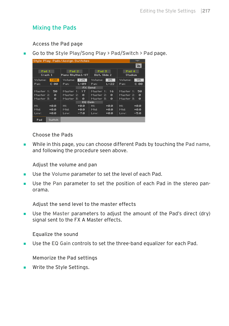Mixing the pads | KORG PA4X 76 User Manual | Page 221 / 1074