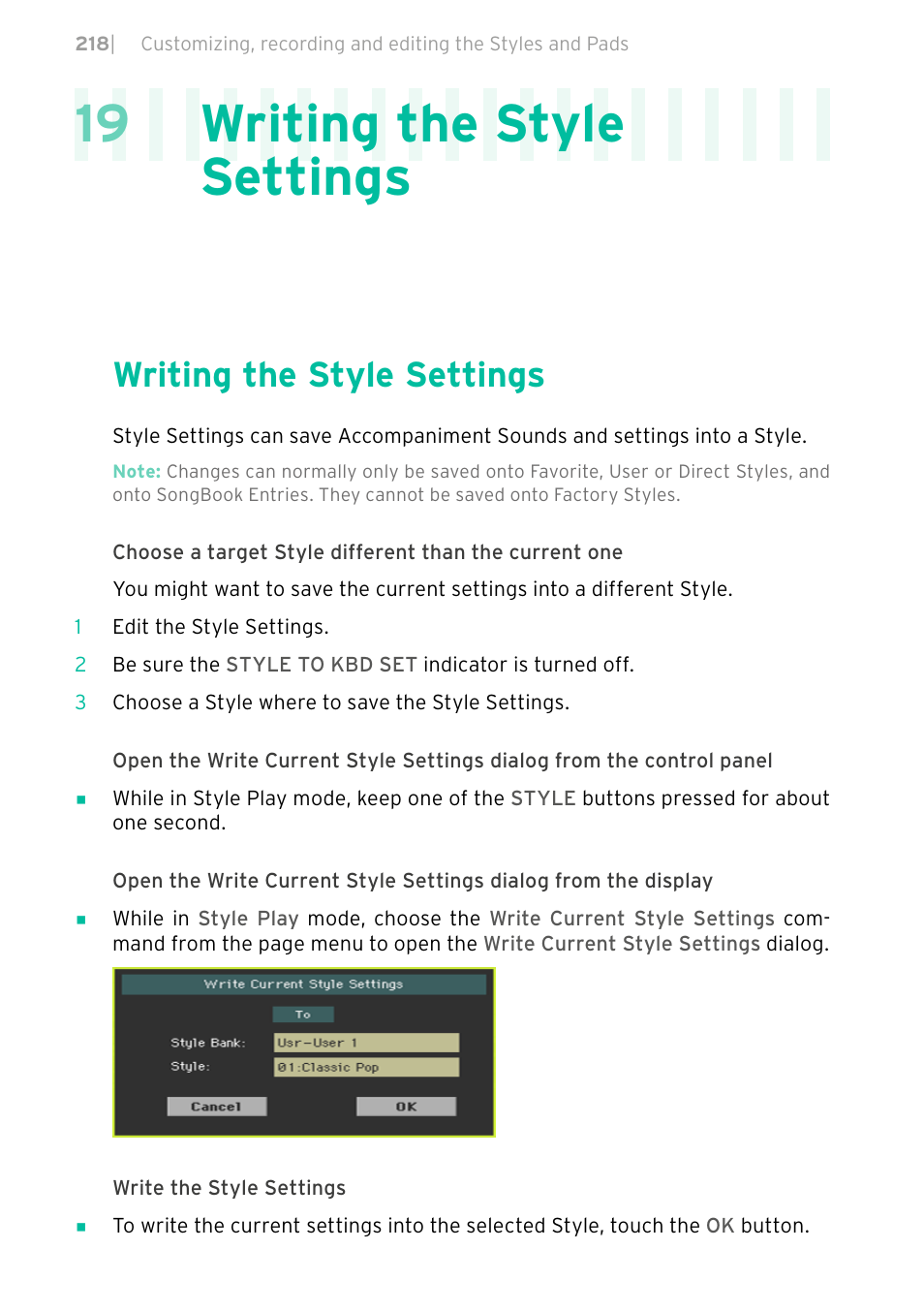 Writing the style settings, 19 writing the style settings | KORG PA4X 76 User Manual | Page 222 / 1074