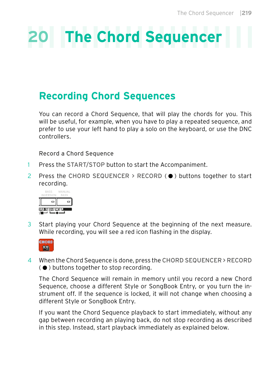 The chord sequencer, Recording chord sequences, 20 the chord sequencer | KORG PA4X 76 User Manual | Page 223 / 1074