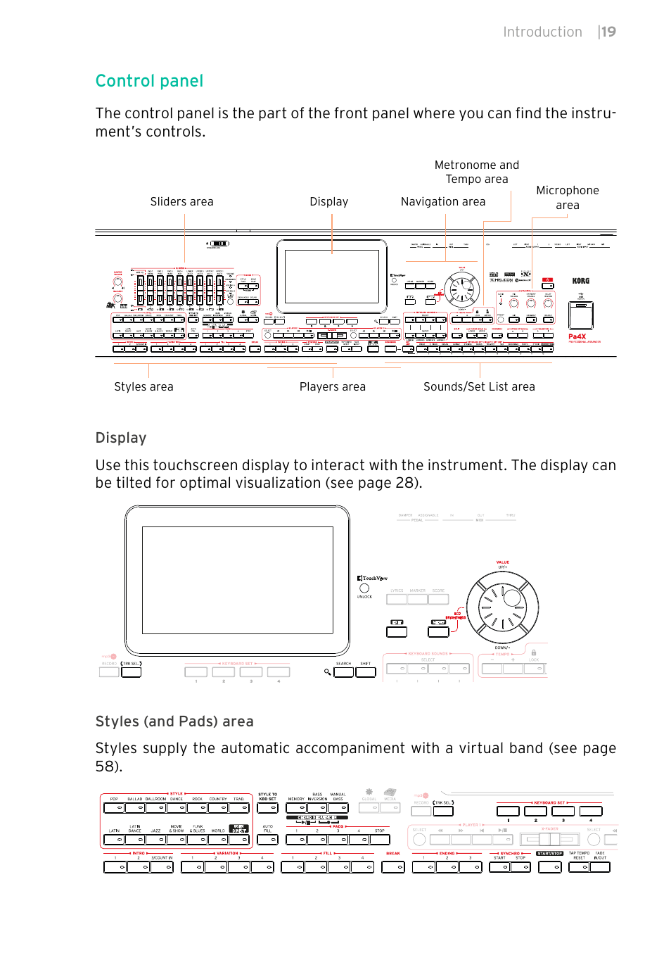 Control panel | KORG PA4X 76 User Manual | Page 23 / 1074