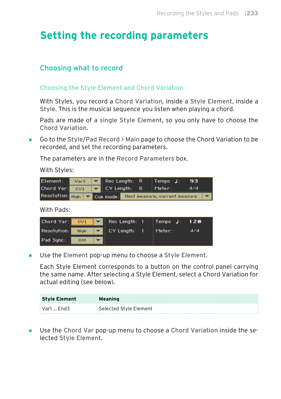 Setting the recording parameters, 233 setting the recording parameters, Choosing what to record | KORG PA4X 76 User Manual | Page 237 / 1074