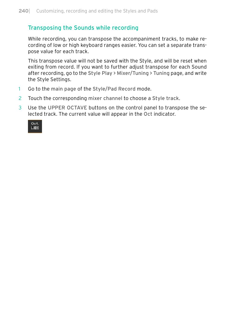 Transposing the sounds while recording | KORG PA4X 76 User Manual | Page 244 / 1074