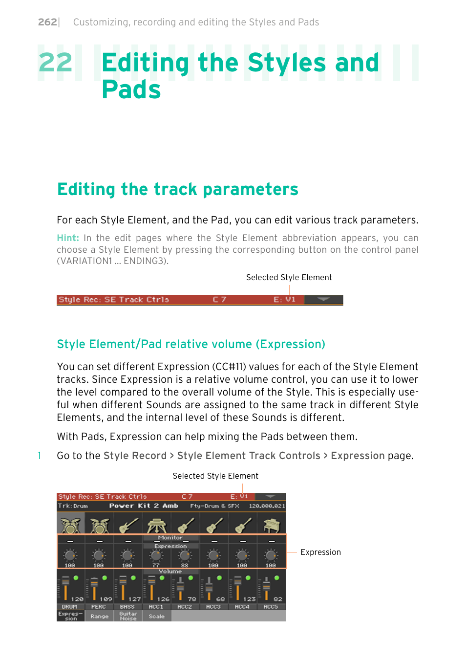 Editing the styles and pads, Editing the track parameters, 262 editing the track parameters | 22 editing the styles and pads | KORG PA4X 76 User Manual | Page 266 / 1074