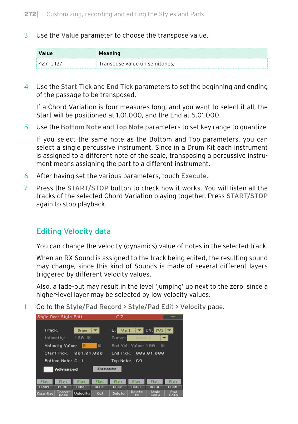 Editing velocity data | KORG PA4X 76 User Manual | Page 276 / 1074