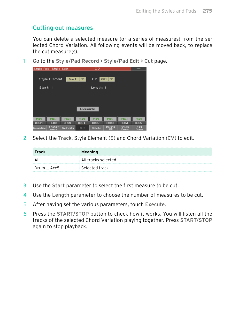 Cutting out measures | KORG PA4X 76 User Manual | Page 279 / 1074