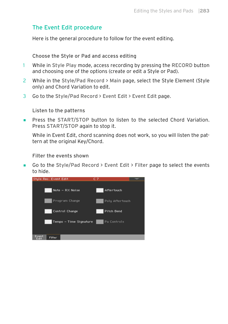 The event edit procedure | KORG PA4X 76 User Manual | Page 287 / 1074