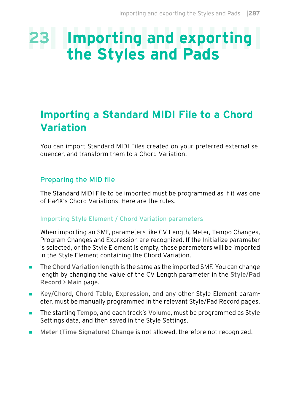 Importing and exporting the styles and pads, 23 importing and exporting the styles and pads | KORG PA4X 76 User Manual | Page 291 / 1074