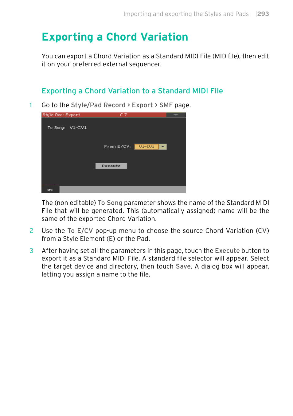 Exporting a chord variation, 293 exporting a chord variation | KORG PA4X 76 User Manual | Page 297 / 1074