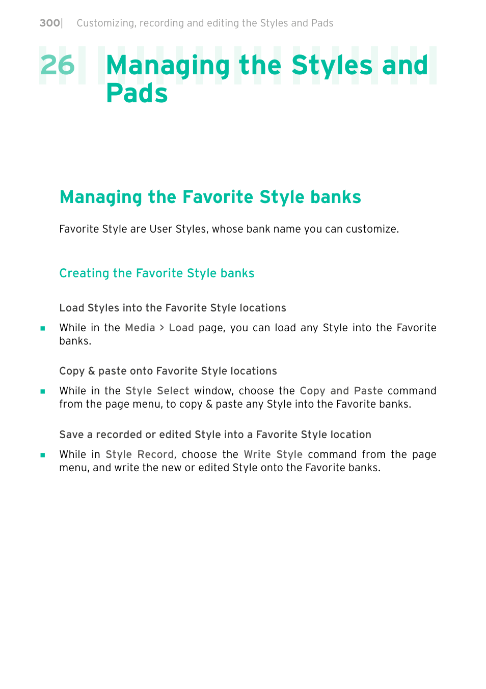 Managing the styles and pads, Managing the favorite style banks, 300 managing the favorite style banks | 26 managing the styles and pads | KORG PA4X 76 User Manual | Page 304 / 1074