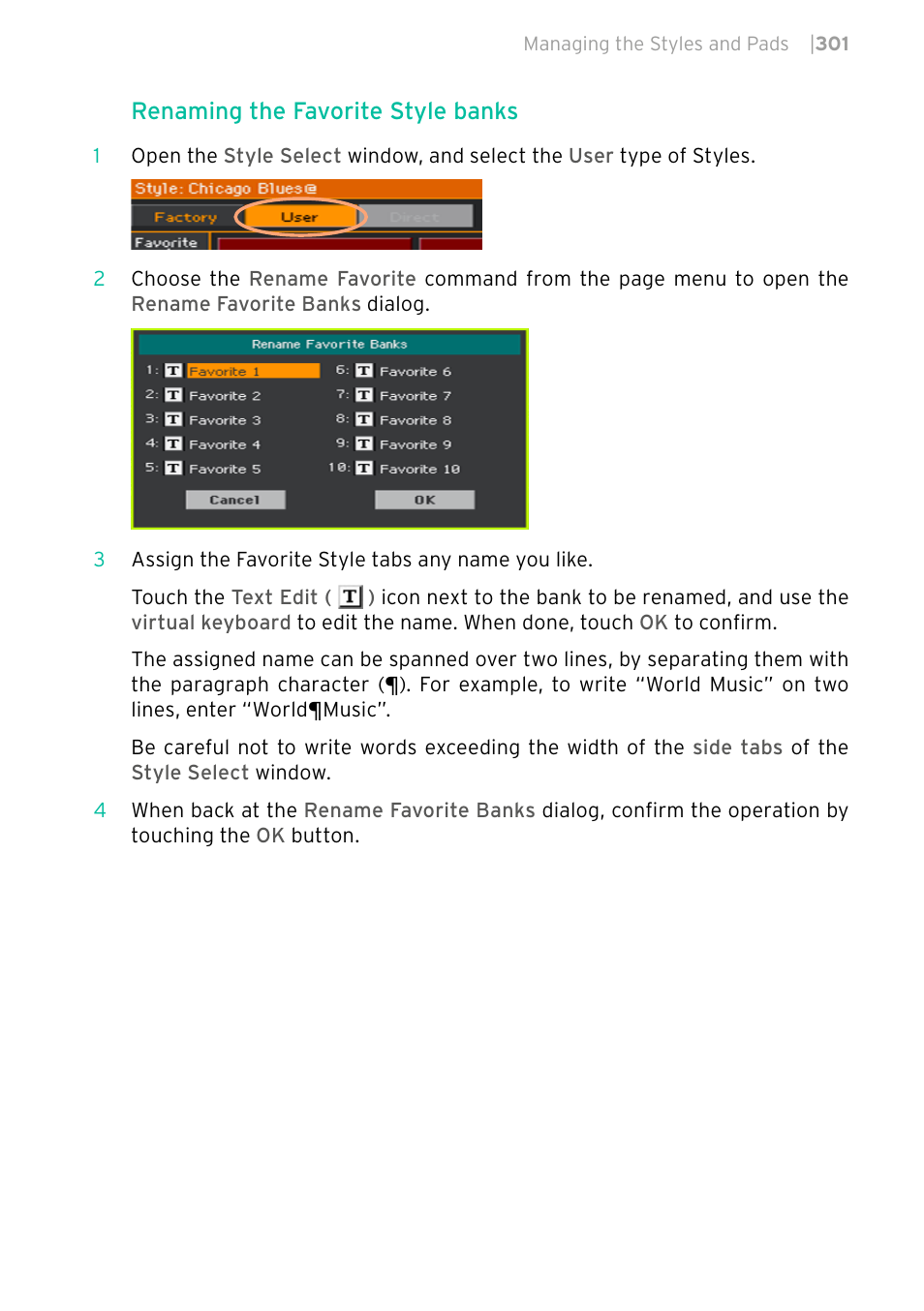 Renaming the favorite style banks | KORG PA4X 76 User Manual | Page 305 / 1074