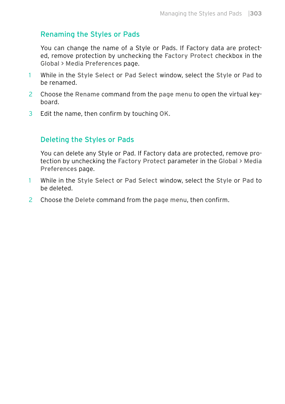 Renaming the styles or pads, Deleting the styles or pads | KORG PA4X 76 User Manual | Page 307 / 1074