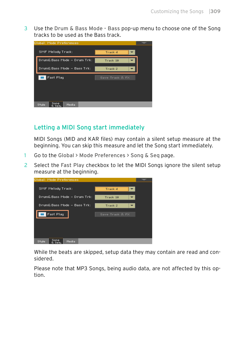 Letting a midi song start immediately | KORG PA4X 76 User Manual | Page 313 / 1074