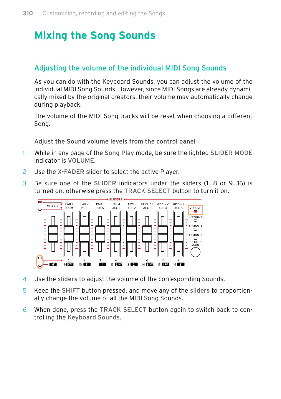 Mixing the song sounds | KORG PA4X 76 User Manual | Page 314 / 1074