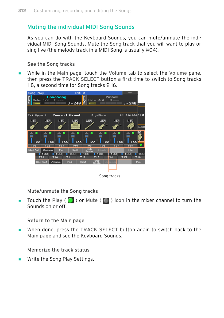 Muting the individual midi song sounds | KORG PA4X 76 User Manual | Page 316 / 1074