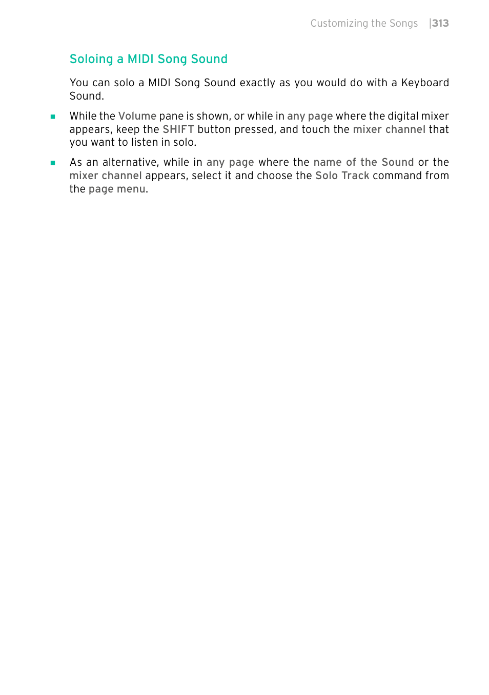 Soloing a midi song sound | KORG PA4X 76 User Manual | Page 317 / 1074