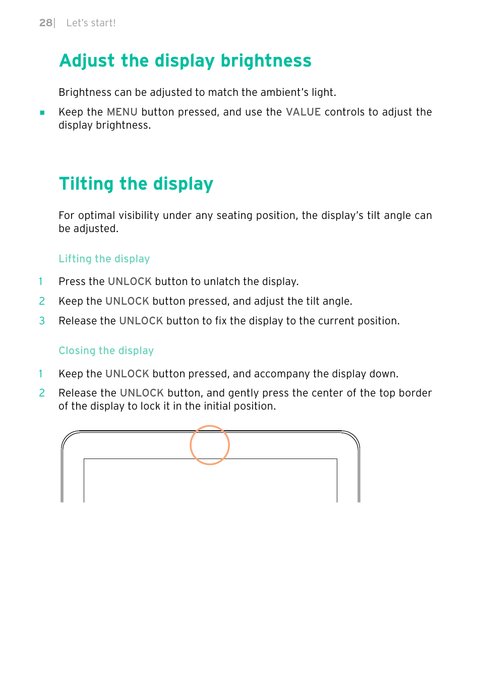 Adjust the display brightness, Tilting the display | KORG PA4X 76 User Manual | Page 32 / 1074