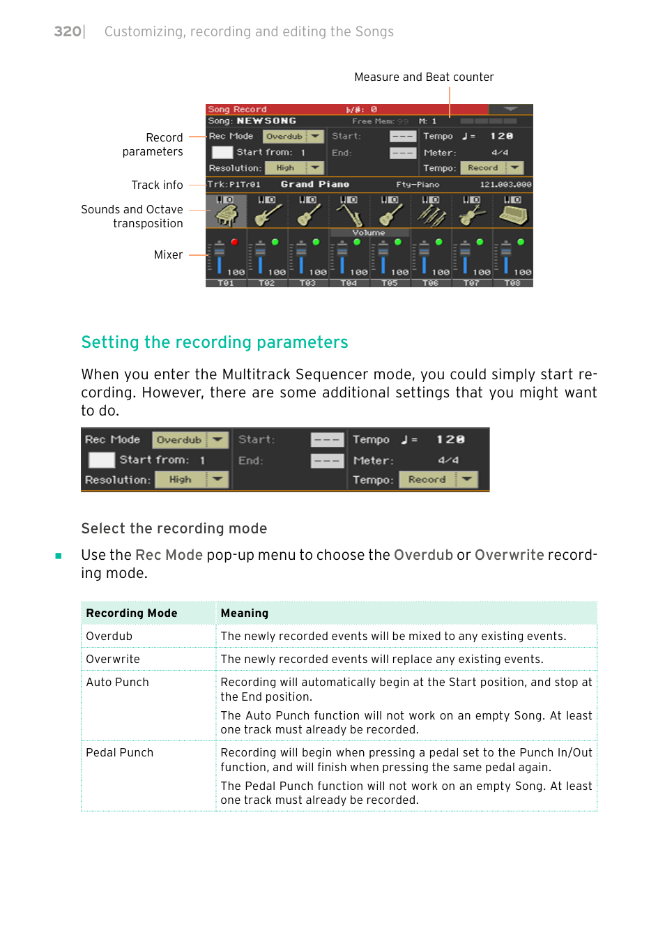 Setting the recording parameters | KORG PA4X 76 User Manual | Page 324 / 1074