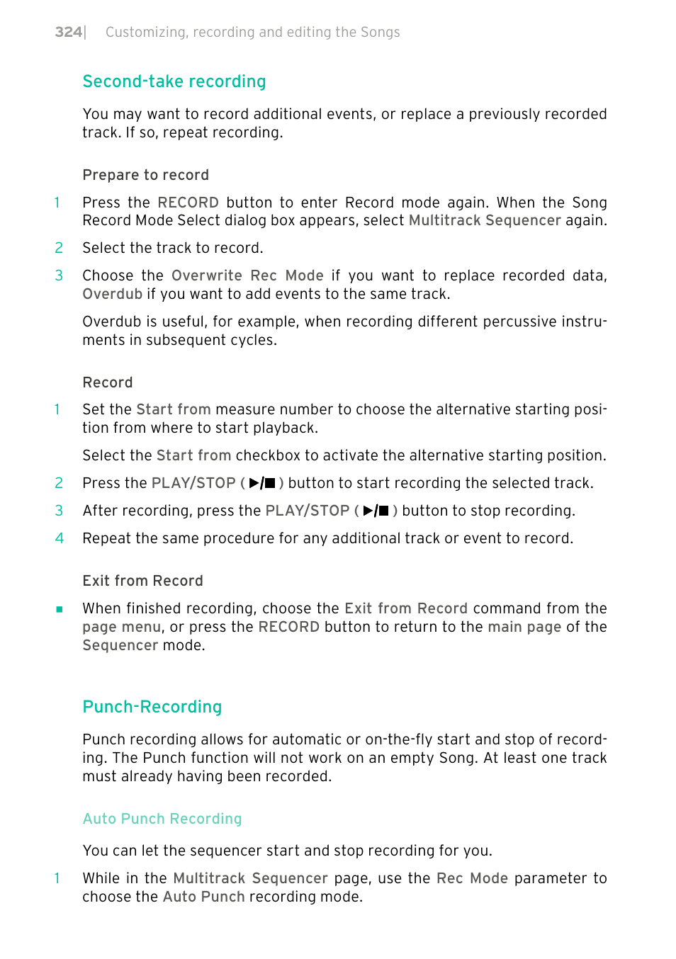 Second-take recording, Punch-recording | KORG PA4X 76 User Manual | Page 328 / 1074