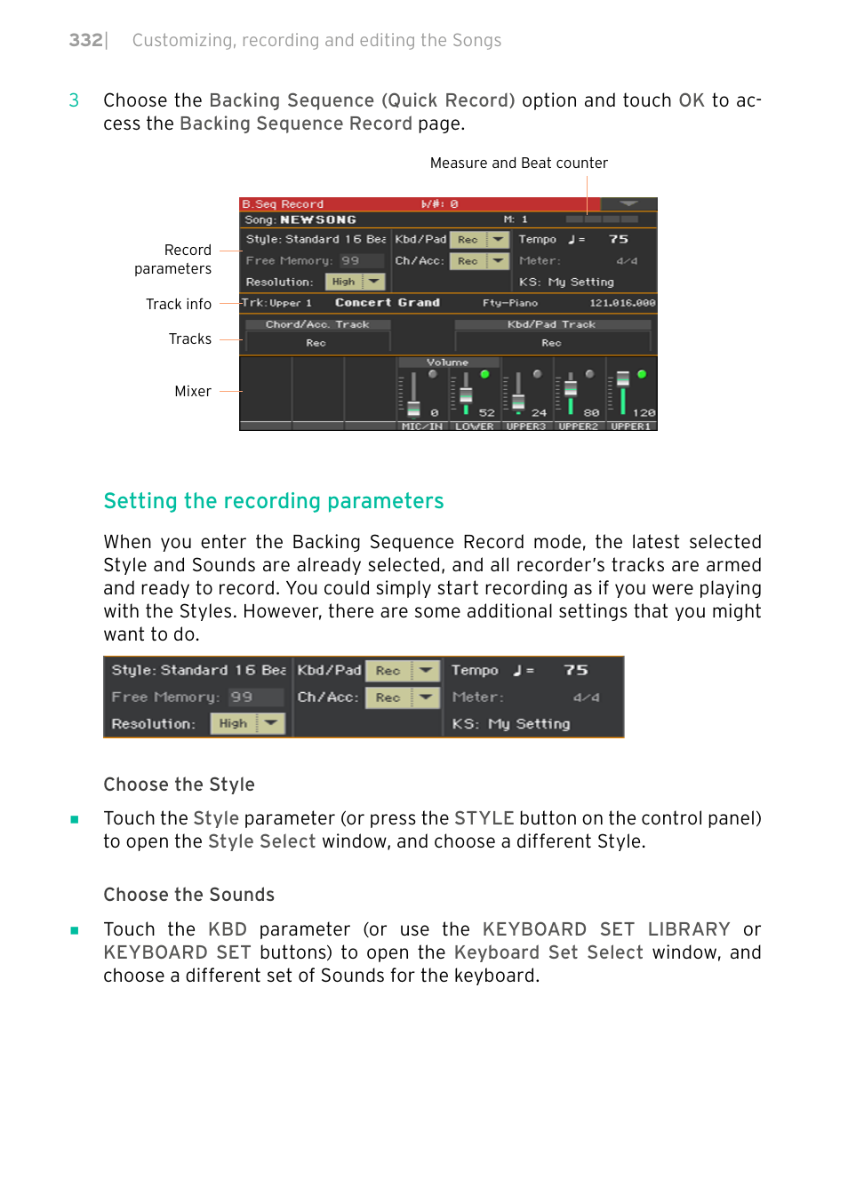 Setting the recording parameters | KORG PA4X 76 User Manual | Page 336 / 1074