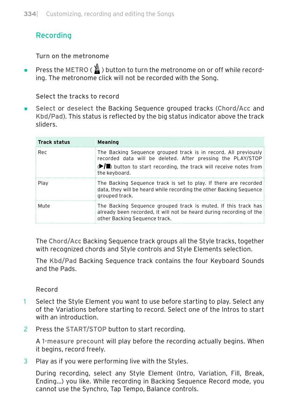 Recording | KORG PA4X 76 User Manual | Page 338 / 1074