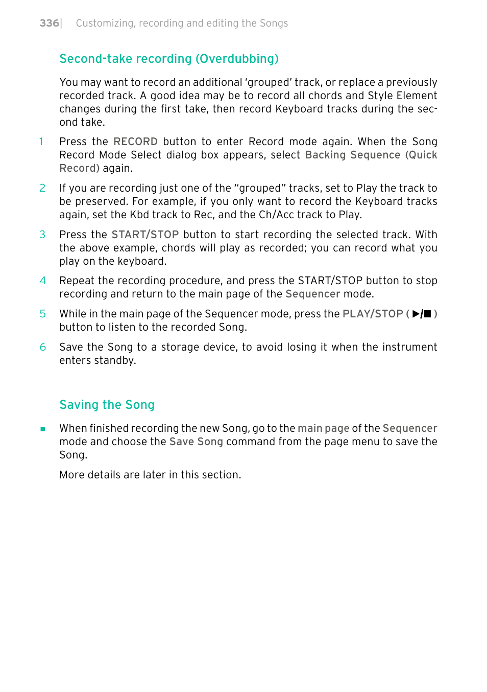 Second-take recording (overdubbing), Saving the song | KORG PA4X 76 User Manual | Page 340 / 1074