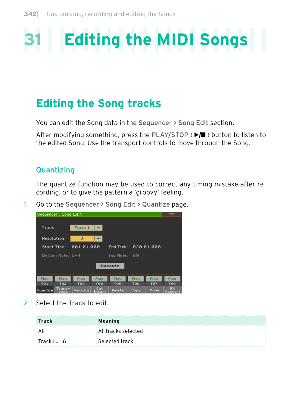 Editing the midi songs, Editing the song tracks, 342 editing the song tracks | 31 editing the midi songs | KORG PA4X 76 User Manual | Page 346 / 1074