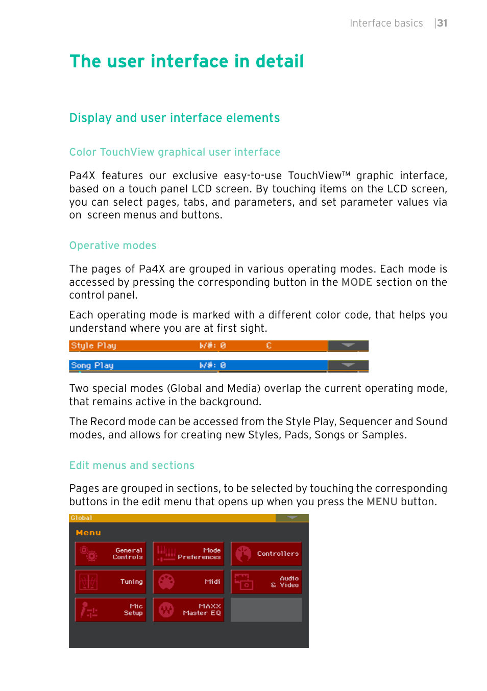 The user interface in detail | KORG PA4X 76 User Manual | Page 35 / 1074