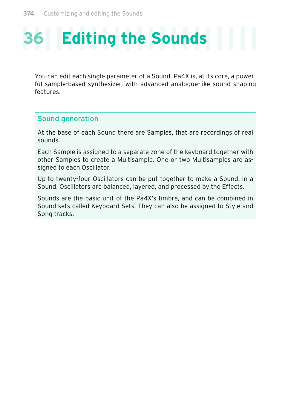 Editing the sounds, 36 editing the sounds | KORG PA4X 76 User Manual | Page 378 / 1074