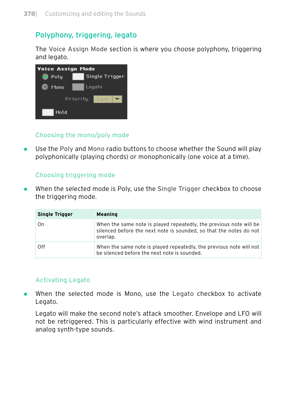 Polyphony, triggering, legato | KORG PA4X 76 User Manual | Page 382 / 1074