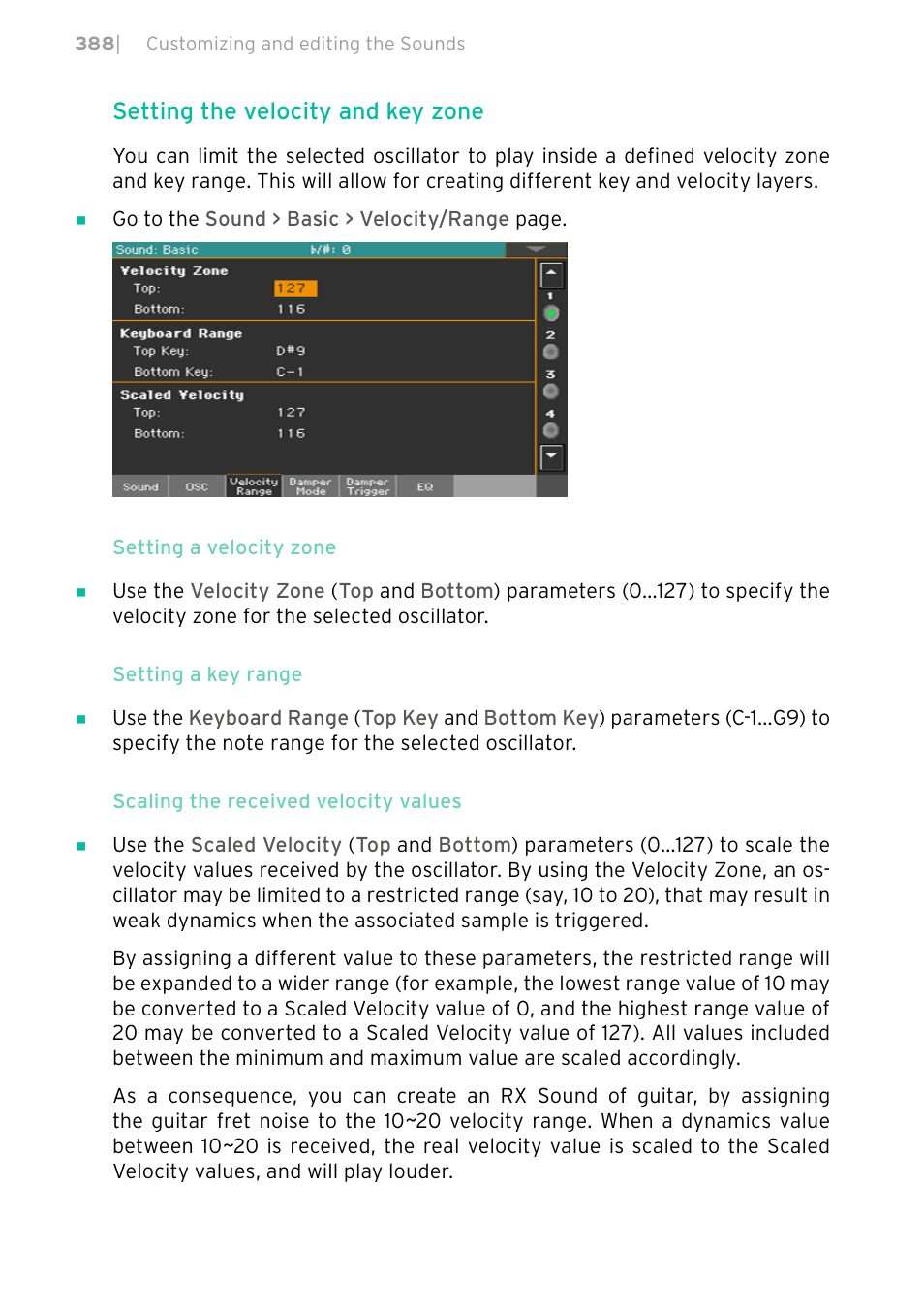 Setting the velocity and key zone | KORG PA4X 76 User Manual | Page 392 / 1074