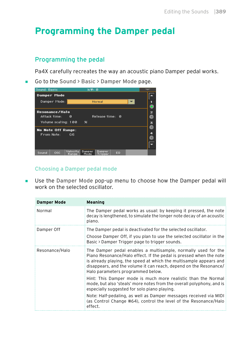 Programming the damper pedal, 389 programming the damper pedal, Programming the pedal | KORG PA4X 76 User Manual | Page 393 / 1074