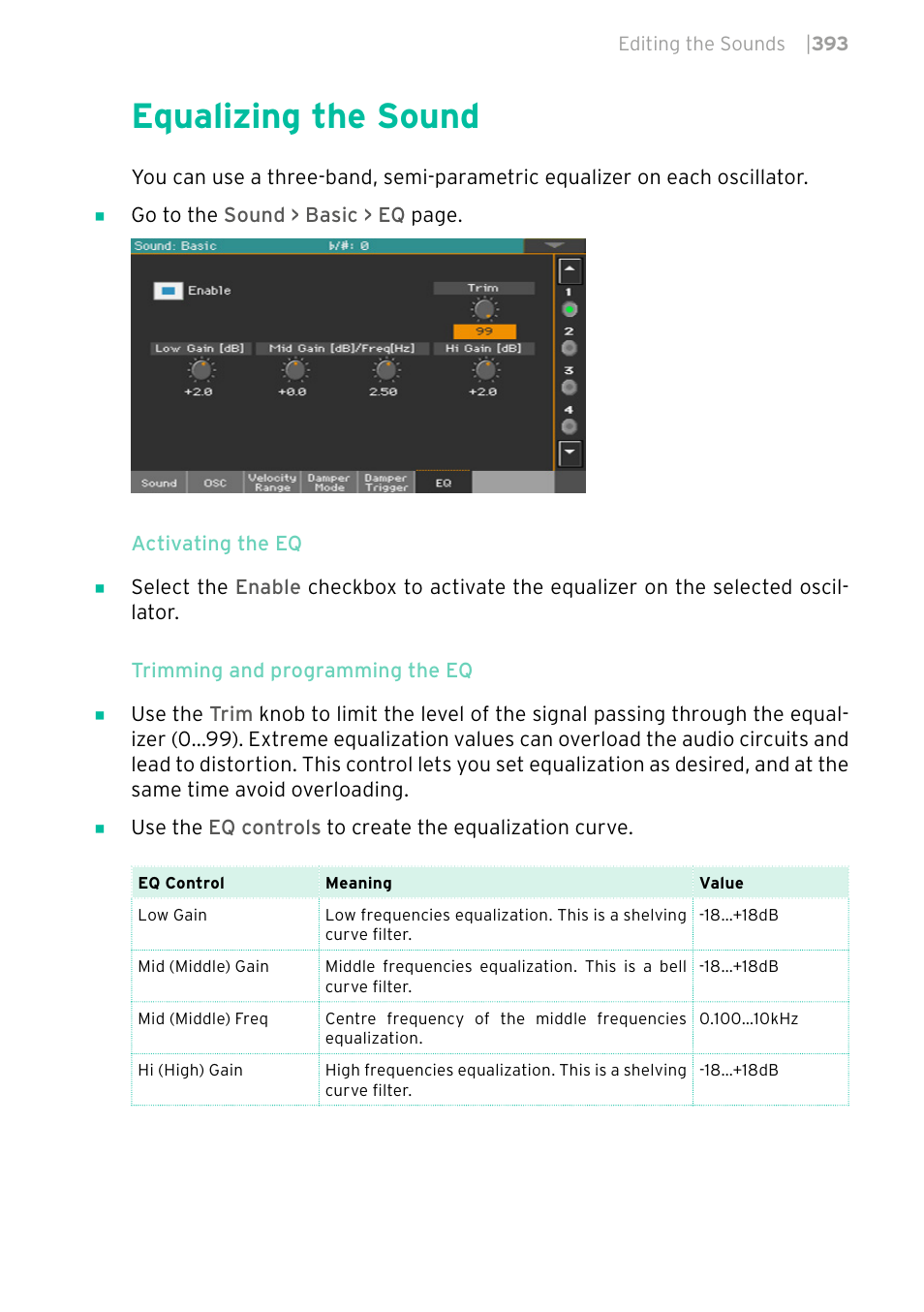 Equalizing the sound, 393 equalizing the sound | KORG PA4X 76 User Manual | Page 397 / 1074