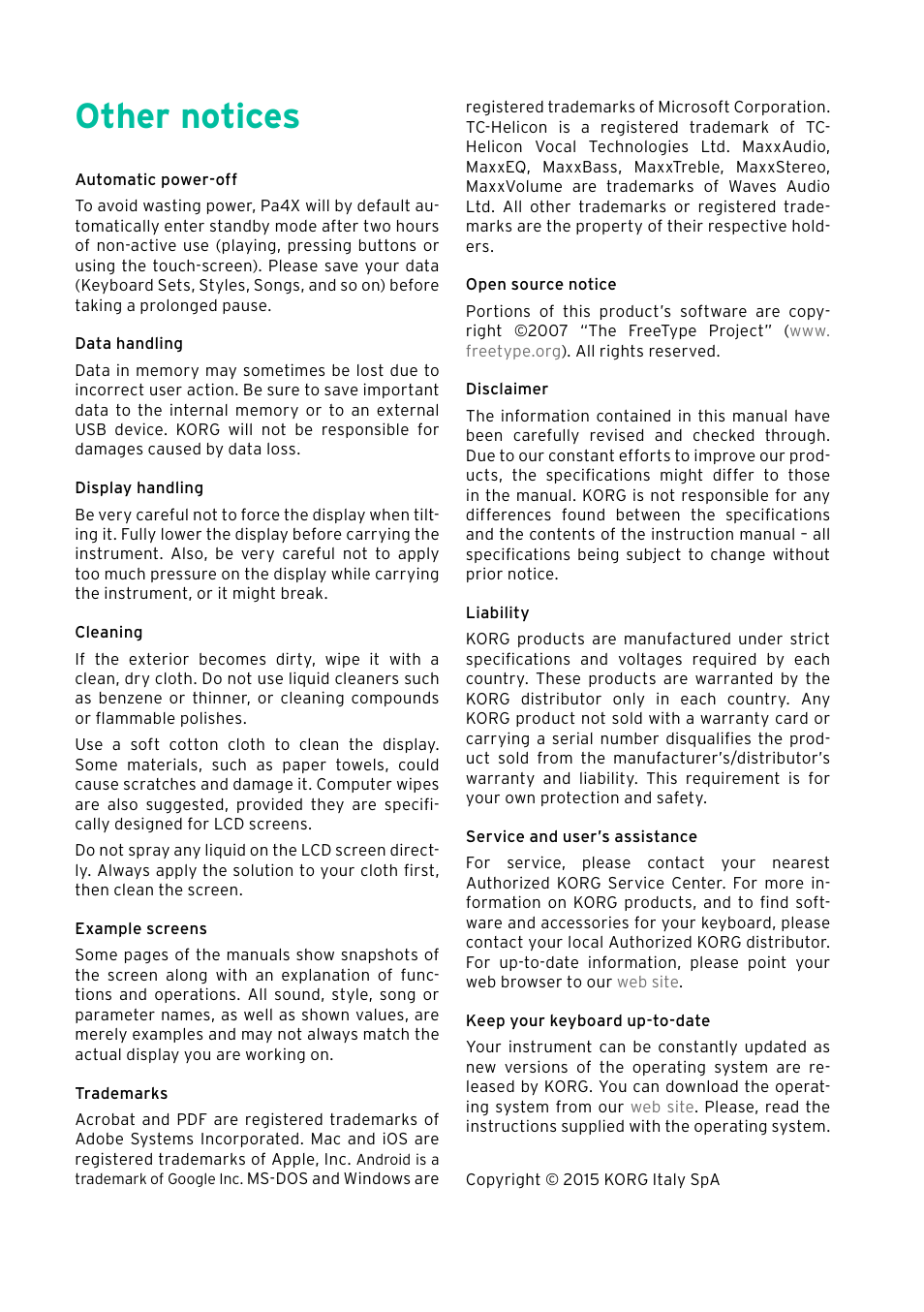Other notices | KORG PA4X 76 User Manual | Page 4 / 1074