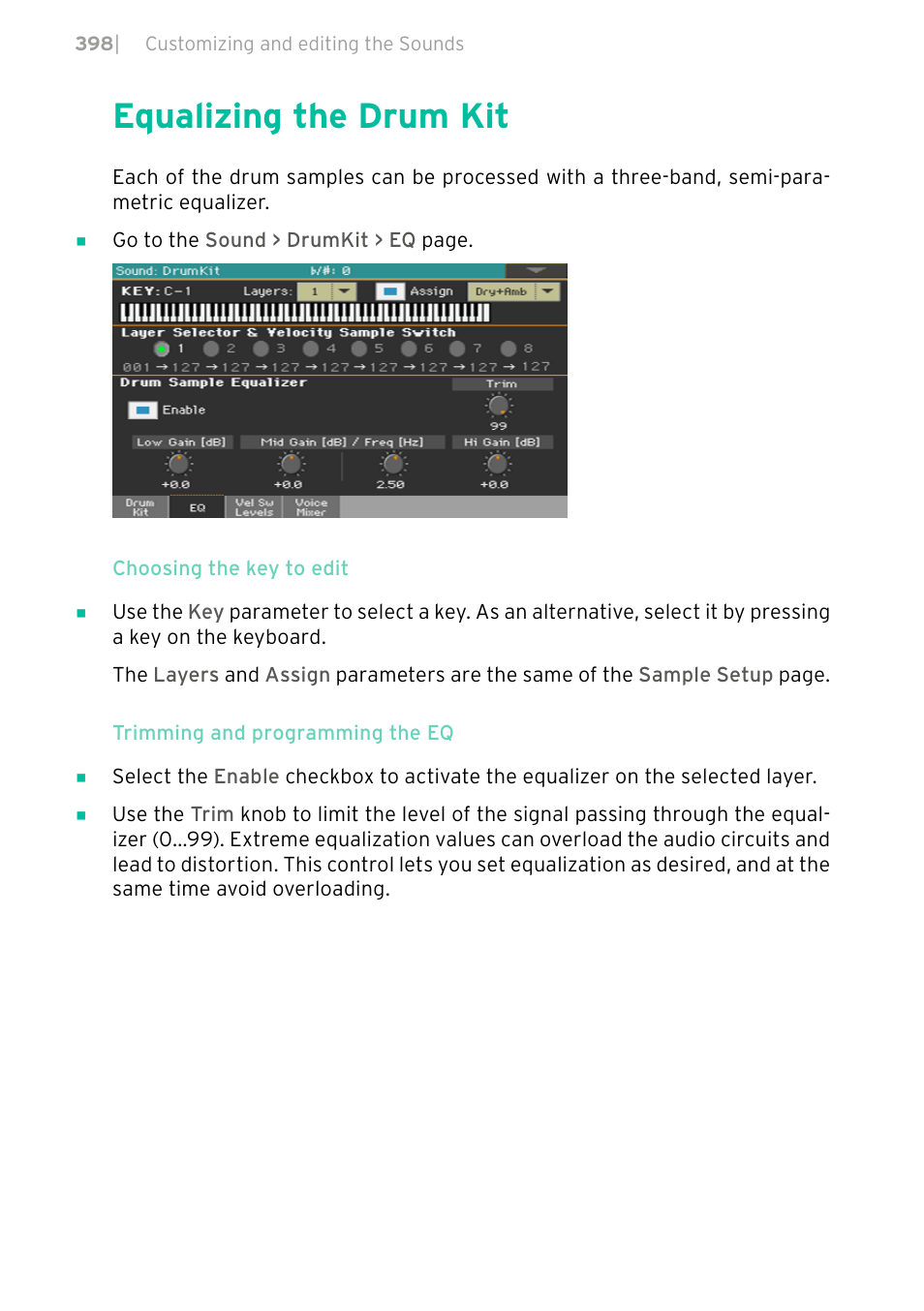 Equalizing the drum kit, 398 equalizing the drum kit | KORG PA4X 76 User Manual | Page 402 / 1074