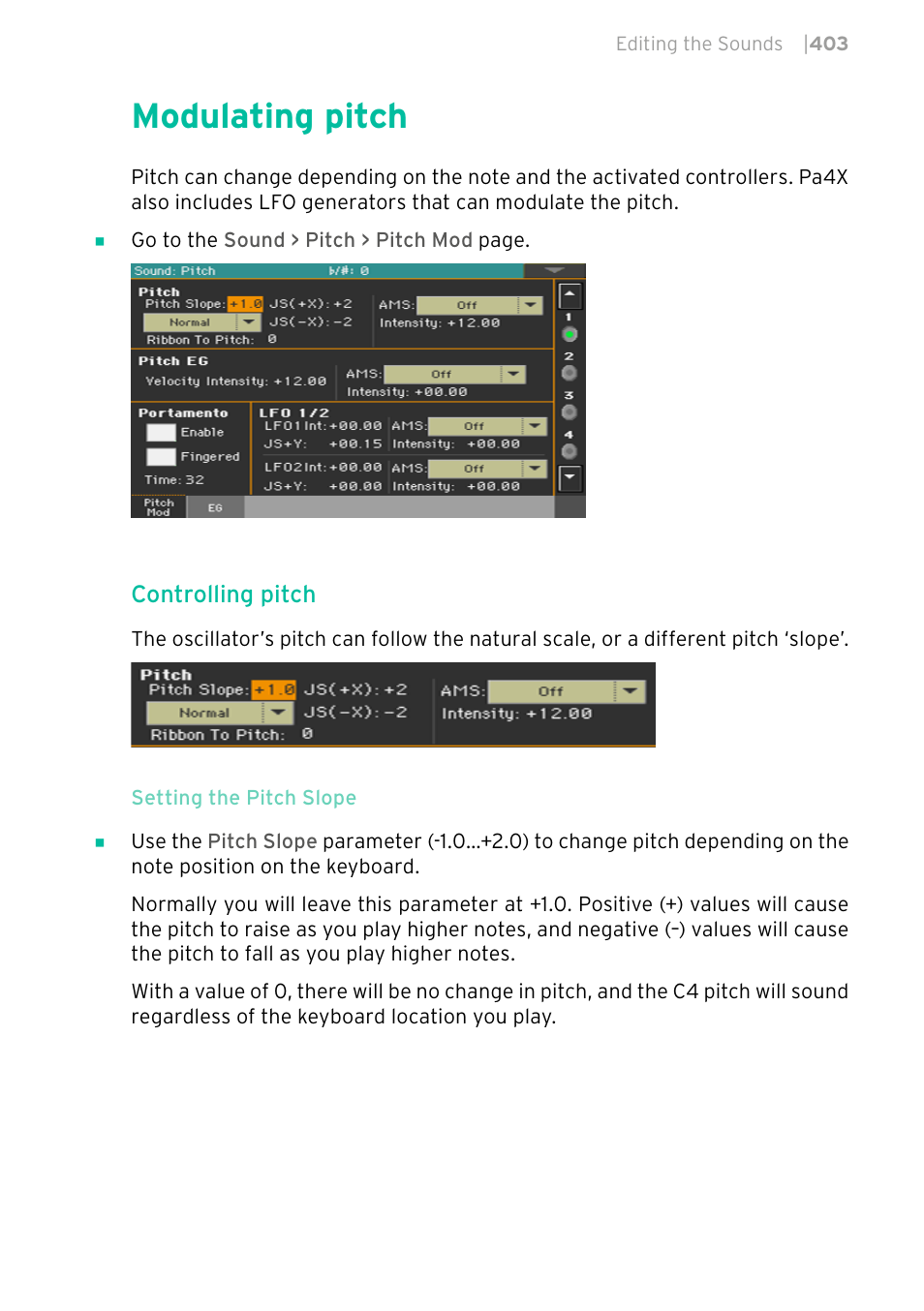 Modulating pitch, 403 modulating pitch | KORG PA4X 76 User Manual | Page 407 / 1074