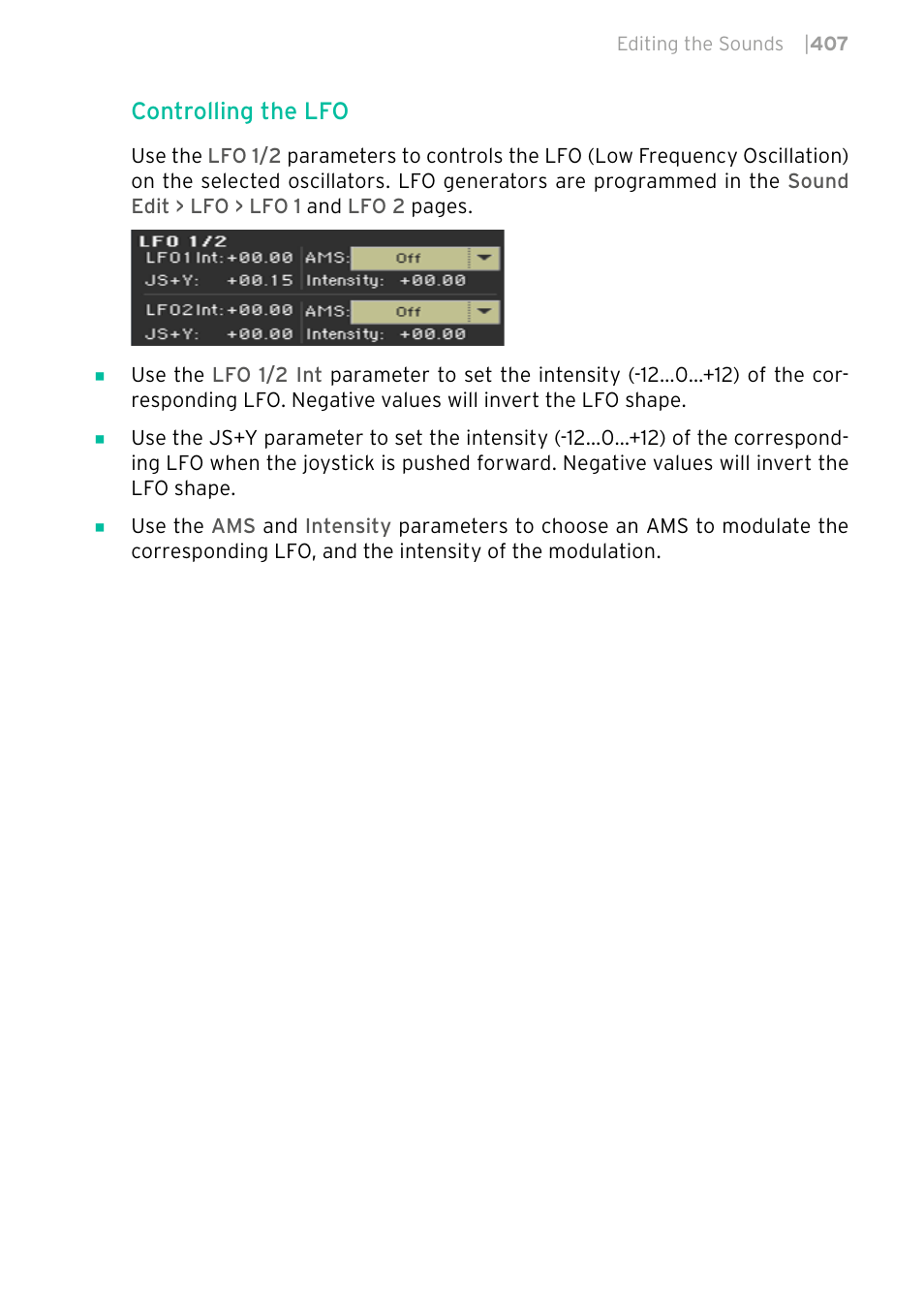 Controlling the lfo | KORG PA4X 76 User Manual | Page 411 / 1074